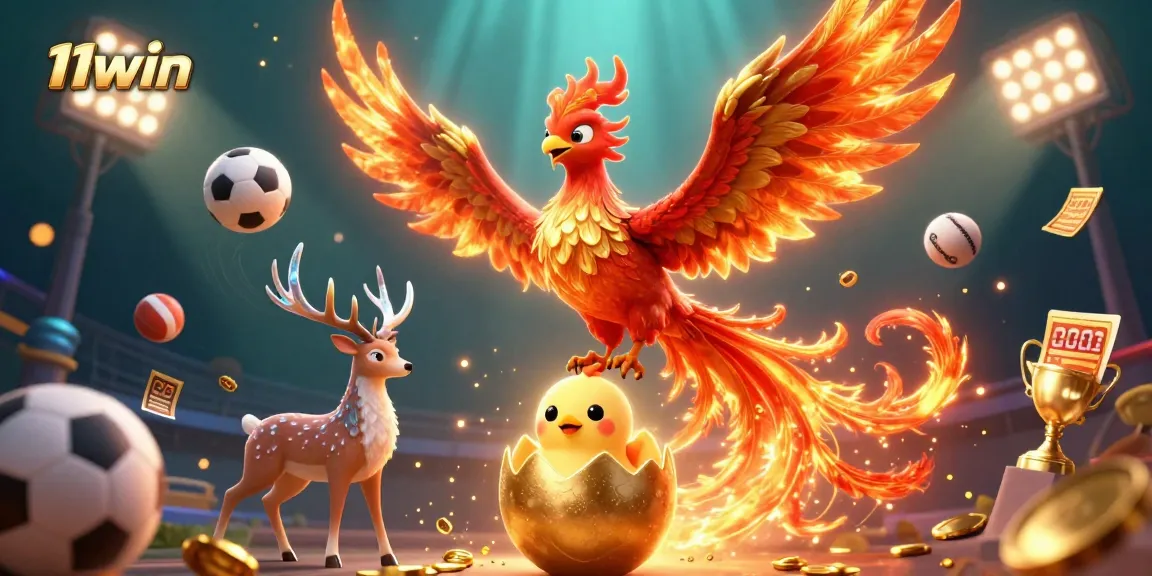 Engage with 11win to experience vibrant 3D casino-themed illustration of sports excitement and winning.