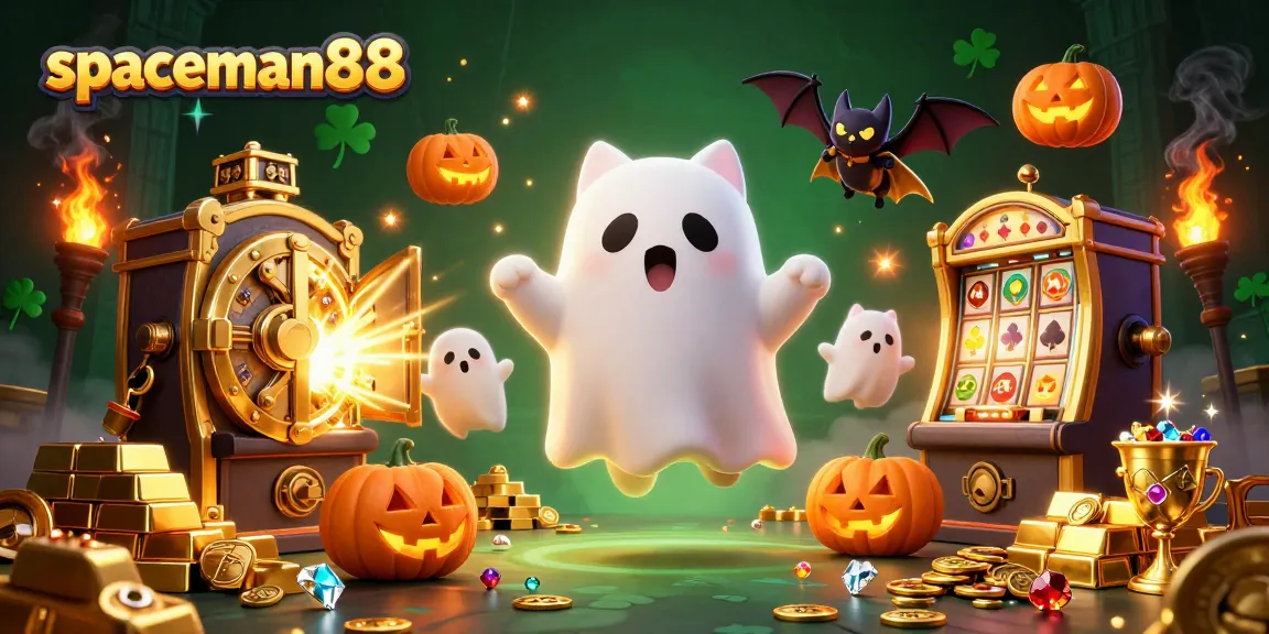 Experience thrilling wins at spaceman88 with a friendly ghost cat in a haunted casino glow.